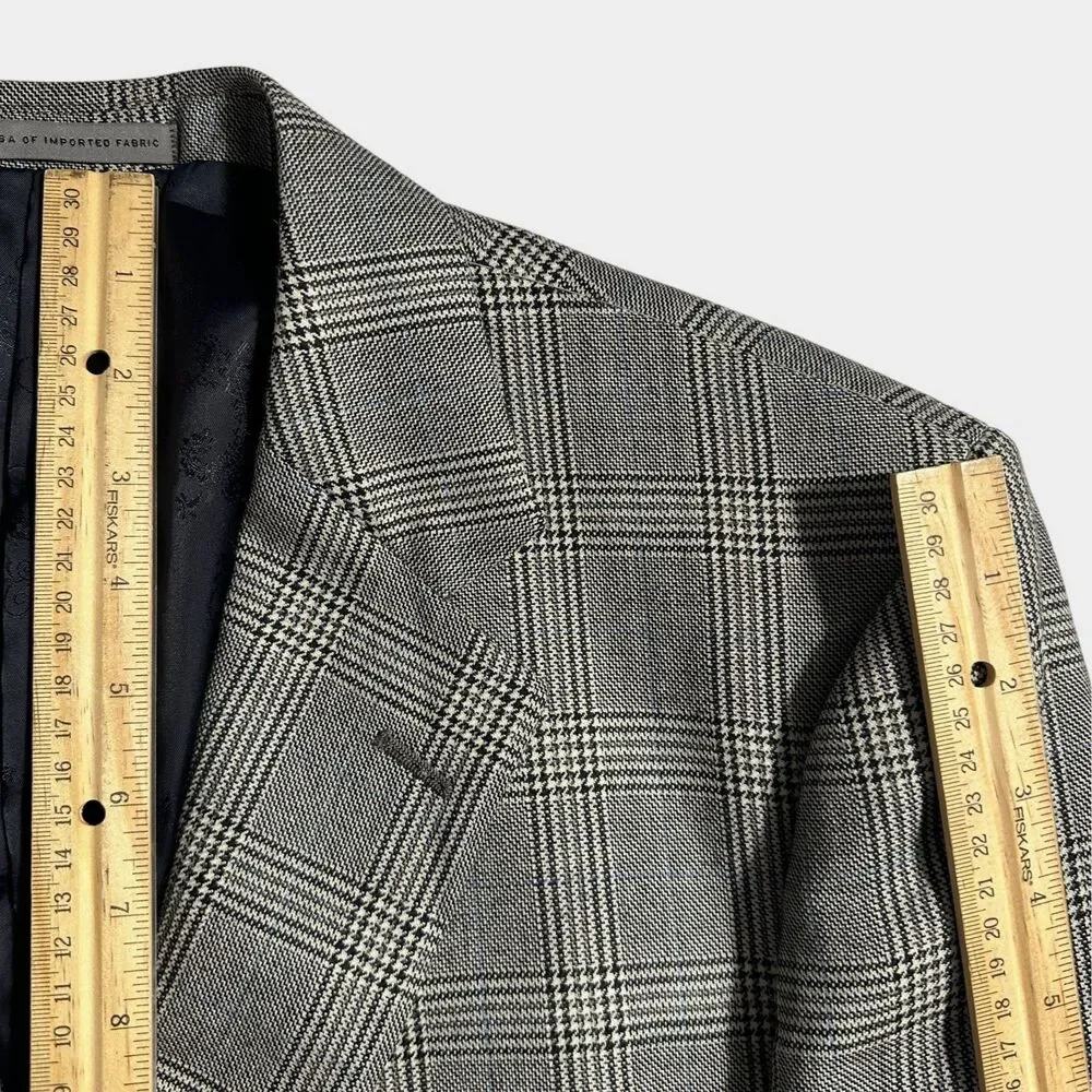 JOHN NORDSTROM Mens Blazer Sport Coat 2 Button Jacket 42R Gray Glan Plaid Wool